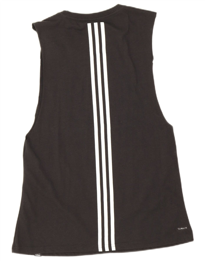 Adidas Femmes Trois Rayures Graphique Débardeur UK 12 Moyen Noir Polyester