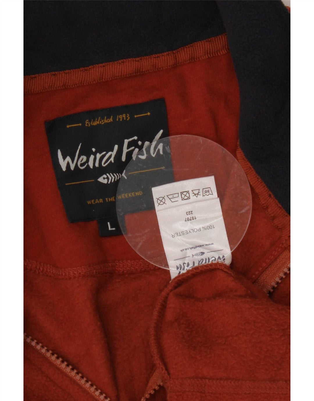 Weird Fish Pull polaire à col zippé pour homme Large Marron Polyester