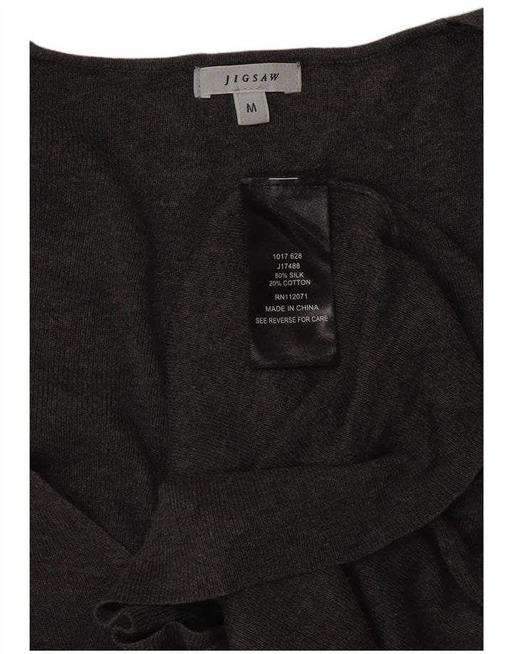 JIGSAW Pull col en V pour femme UK 12 Gris moyen Coton
