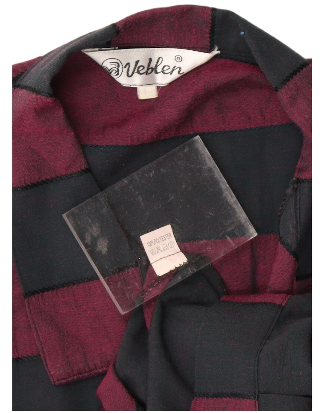 VINTAGE Femme Front Tie Shirt Blouse UK 16 Moyen Noir Rayé