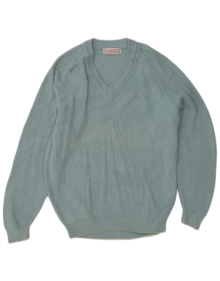 Stefanel Pull col V pour femme UK 16 Large Bleu
