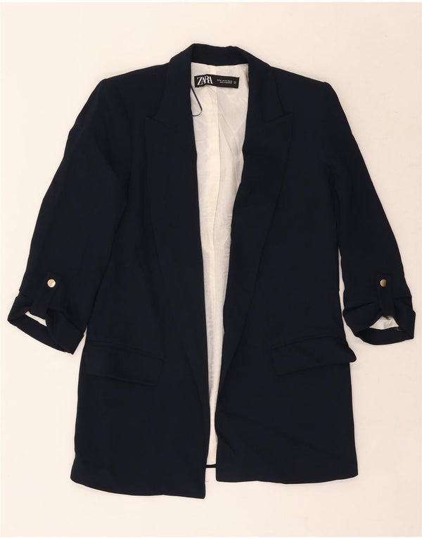 Zara Veste blazer ouverte à manches 3/4 pour femme UK 6 XS Bleu marine Polyester