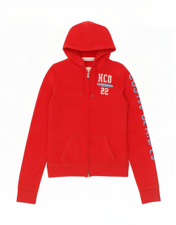 Hollister Pull à capuche zippé graphique pour femme UK 12 Coton rouge moyen