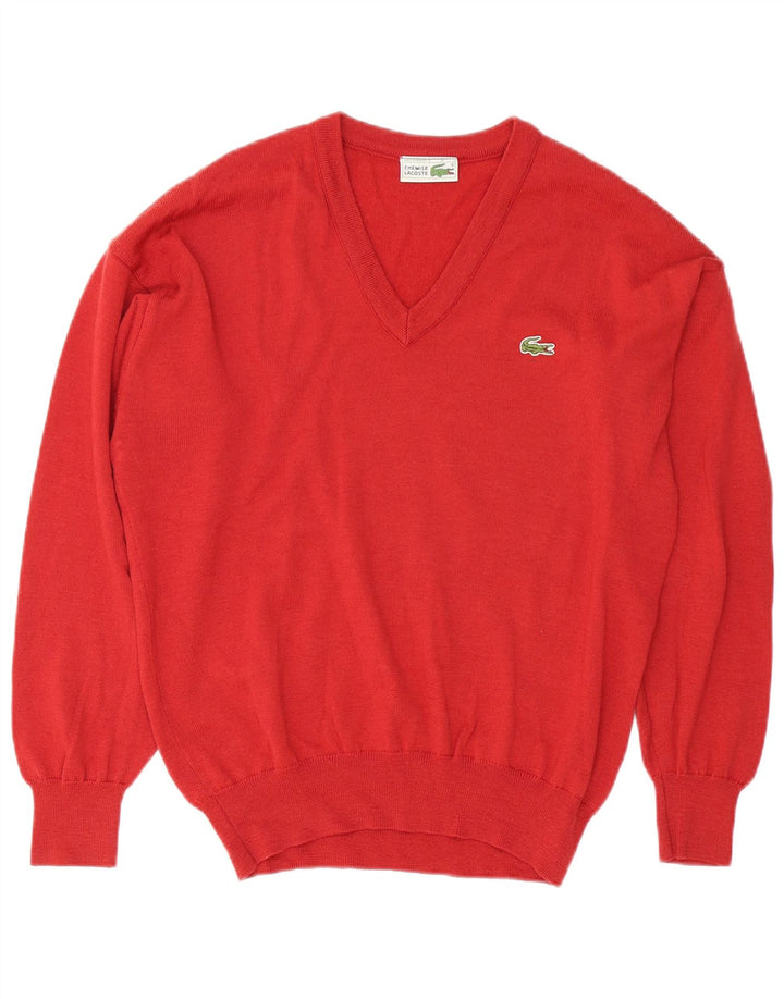 Lacoste Pull col V pour homme Taille 4 Laine vierge rouge moyen
