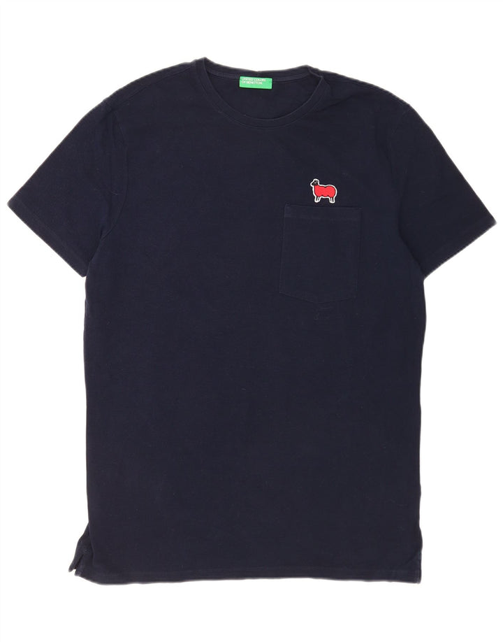 Benetton T-Shirt Homme Top Large Bleu Marine Coton