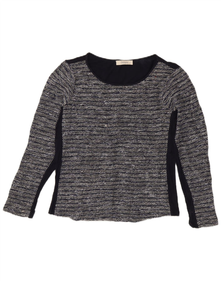 Oasis Haut Femme Manches Longues UK 10 Petit Bleu Marine Rayé Polyester