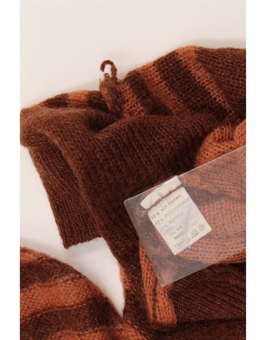 VINTAGE Femme Roll Neck Jumper Pull UK 14 Grand Mohair Rayé Marron