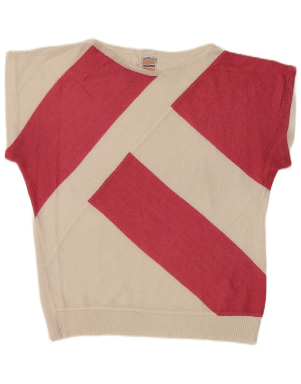 vintage Womens Boat Neck Jumper Pull UK 12 Moyen Blanc Rayé