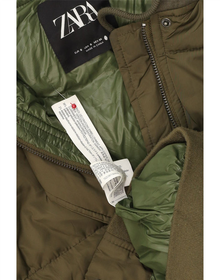 Zara Gilet rembourré surdimensionné à capuche pour femme UK 10 Petit Kaki Polyester