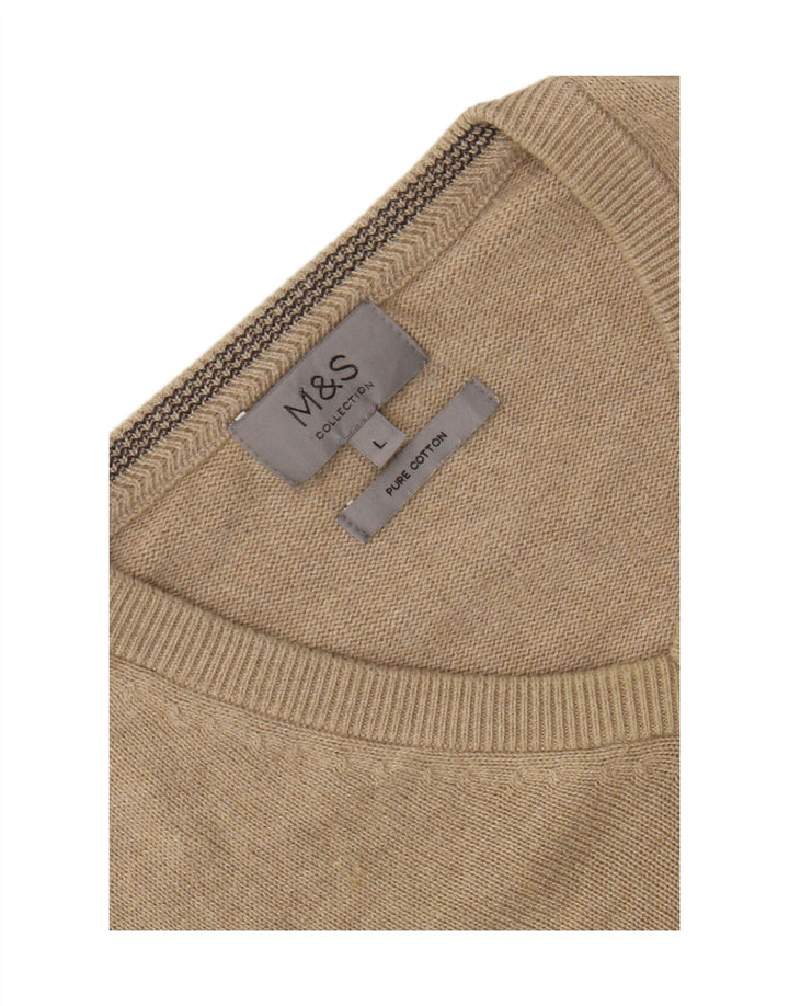 Marks & Spencer Pull col V pour homme en coton beige Large