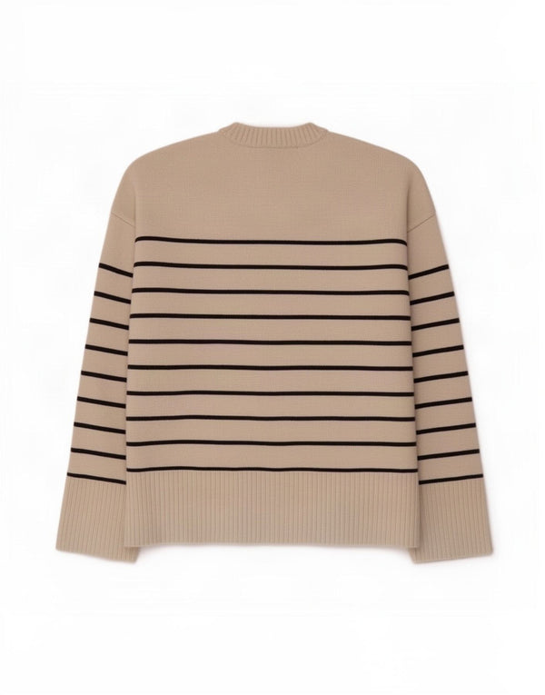 Zara Pull surdimensionné à col rond pour femme UK 14 Beige moyen rayé