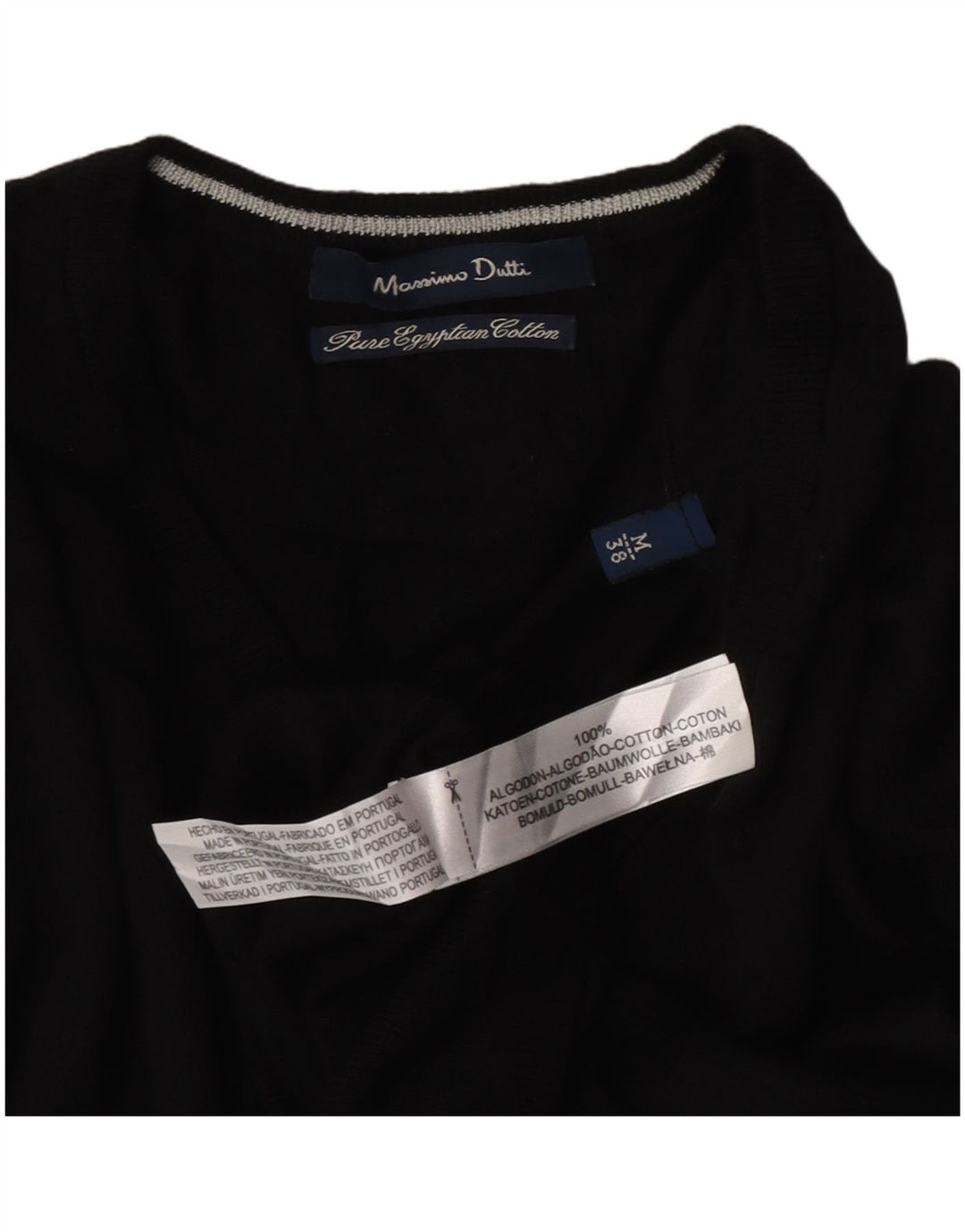 Massimo Dutti Pull col V Homme Noir Moyen Coton