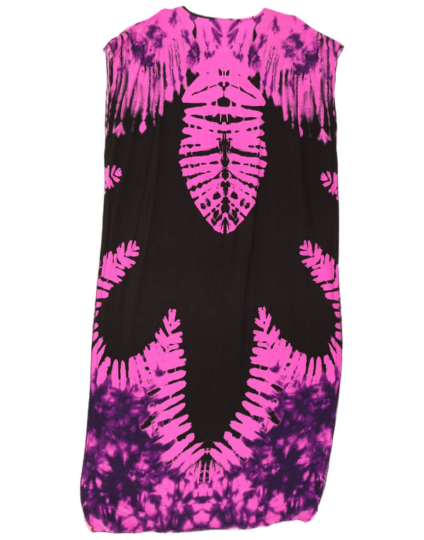 Vintage Femme Motif Abstrait Maxi Robe Taille Unique Noir