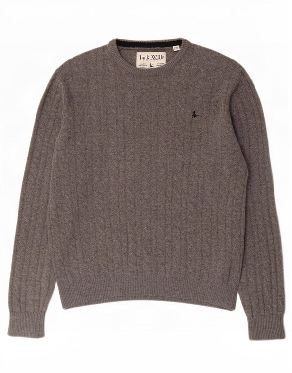 Jack Wills Mens Crew Neck Jumper Sweater Large Grey Merino Wool