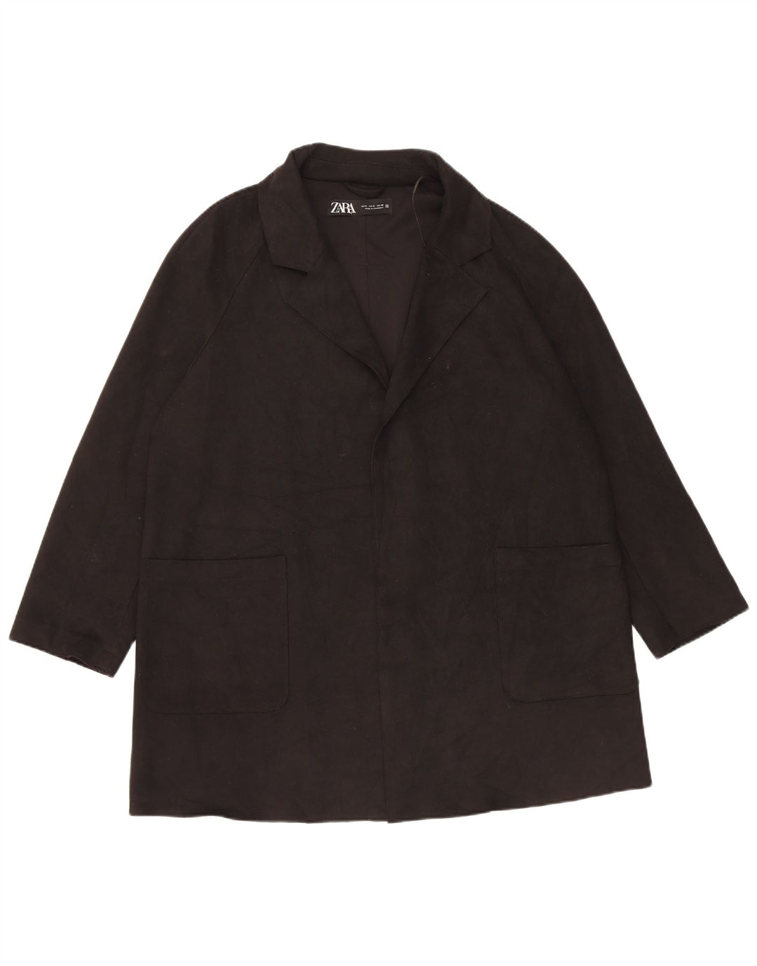 Zara Womens Open Oversize Pardessus UK 10 Petit Noir Polyester Classique