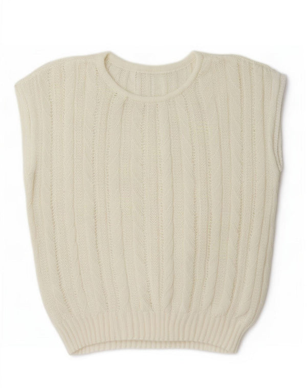 vintage Womens Vest Débardeur UK 14 Moyen Off White