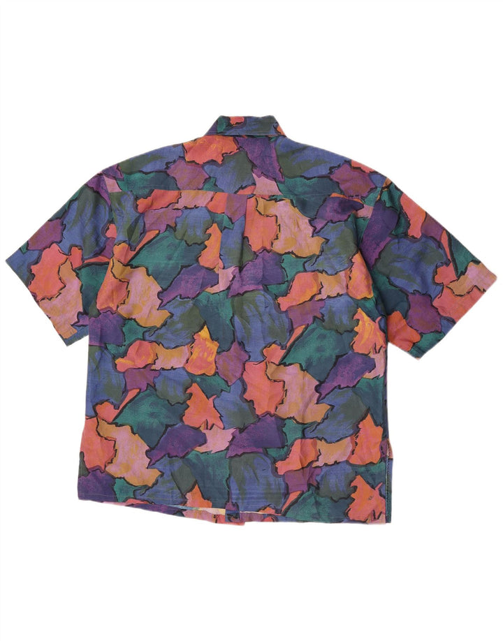 Chemise à manches courtes à motif abstrait pour hommes Vintage grande soie multicolore