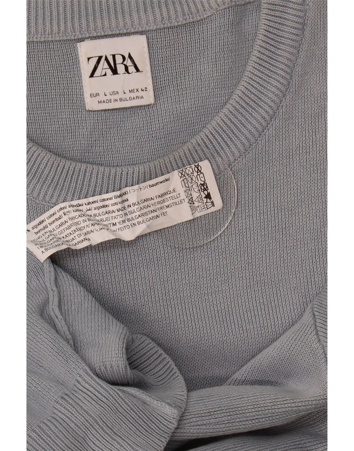 Zara Pull à col rond pour homme en coton gris Large