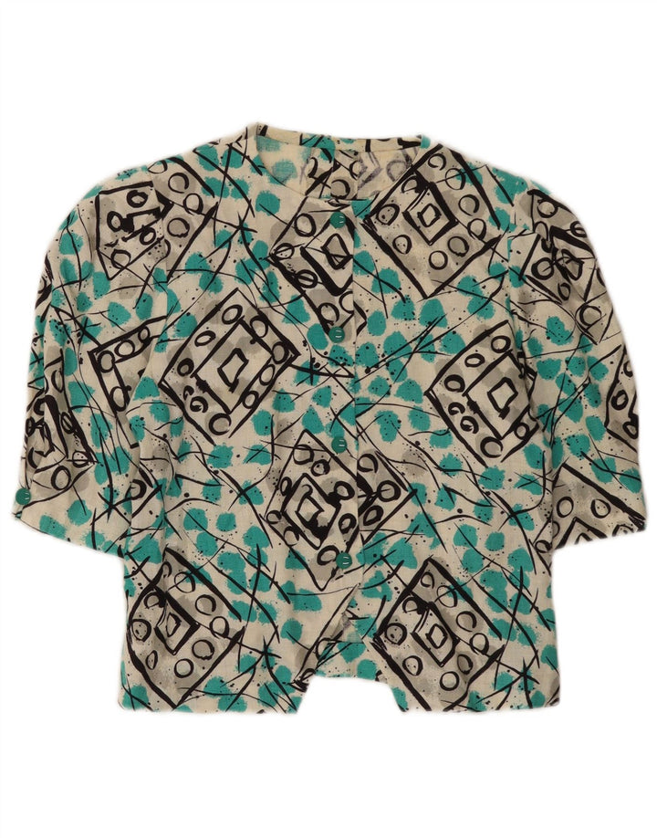 vintage Womens Crop Shirt Blouse UK 12 Moyen Multicolore Géométrique