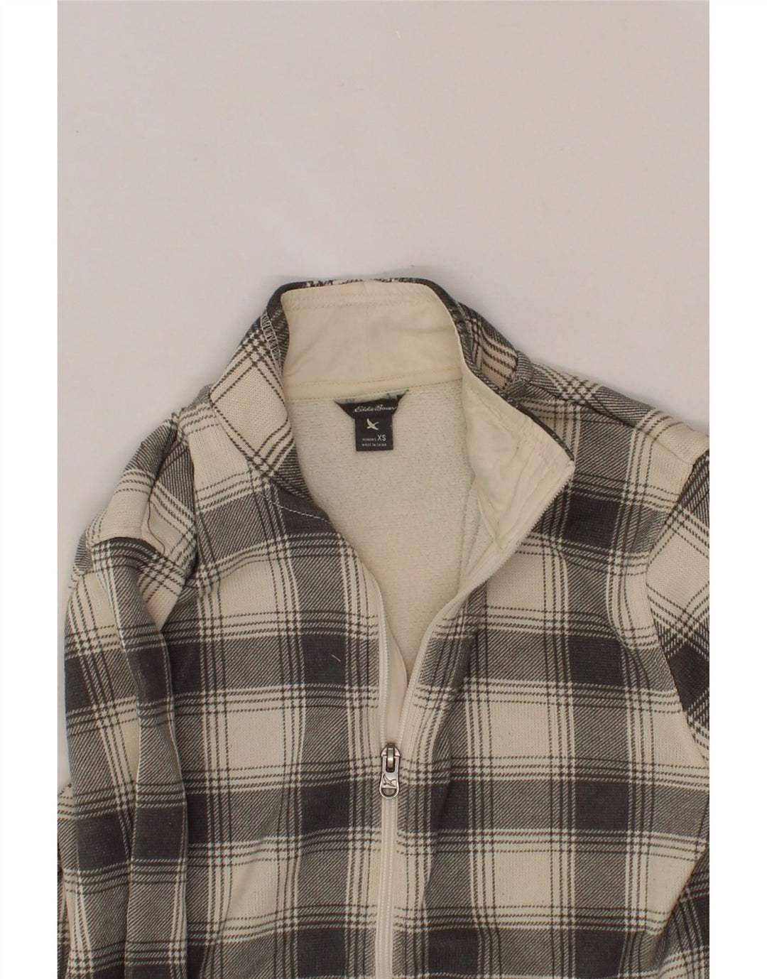 EDDIE BAUER Womens Tracksuit Top Jacket UK 6 XS Grey Check Polyester Vintage Eddie Bauer and Second-Hand Eddie Bauer from Messina Hembry 