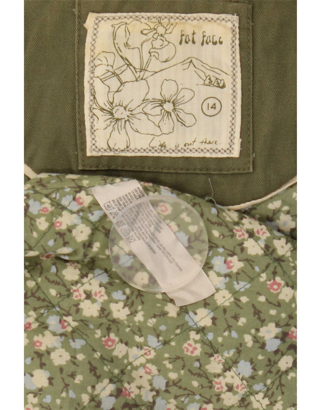 Fat Face Parka à capuche pour femme UK 14 en coton kaki moyen