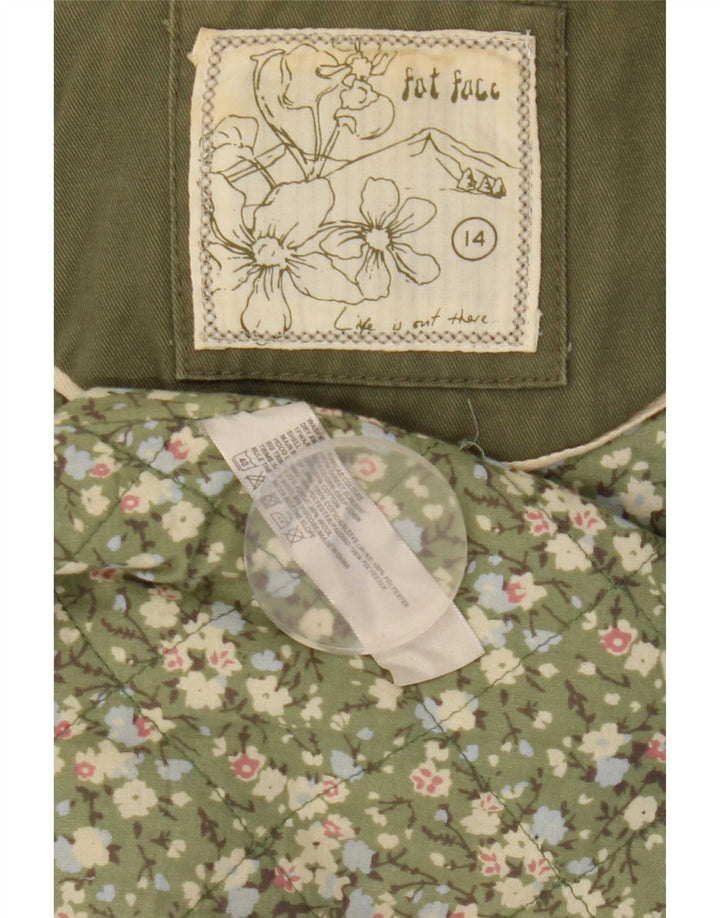 Fat Face Parka à capuche pour femme UK 14 en coton kaki moyen