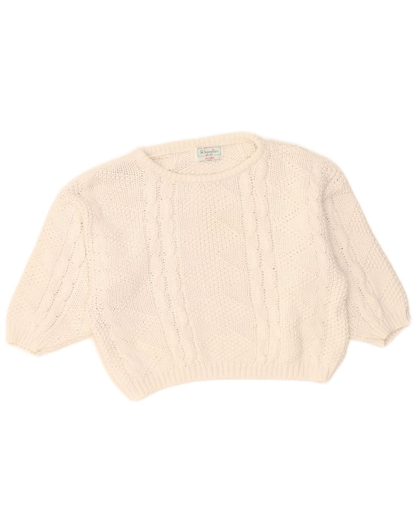 Benetton Pull court à manches 3/4 et col bateau pour femme UK 14 Blanc moyen