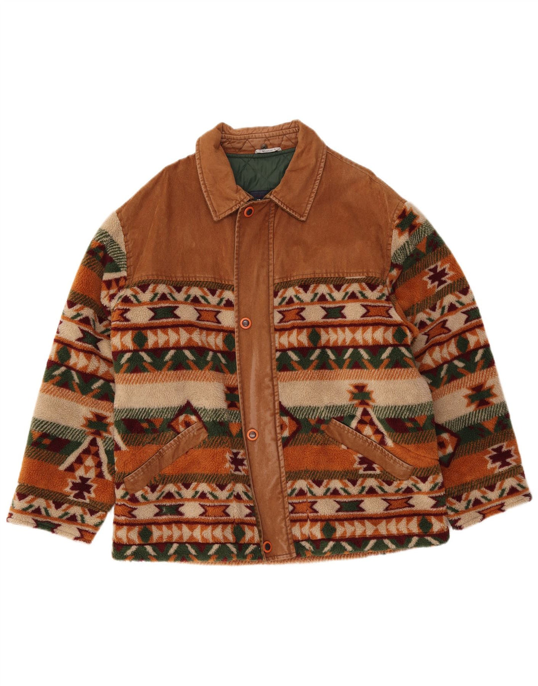 WAMPUM Veste polaire pour homme UK 40 Large Marron Géométrique