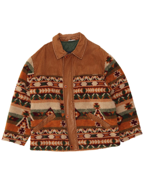 WAMPUM Veste polaire pour homme UK 40 Large Marron Géométrique