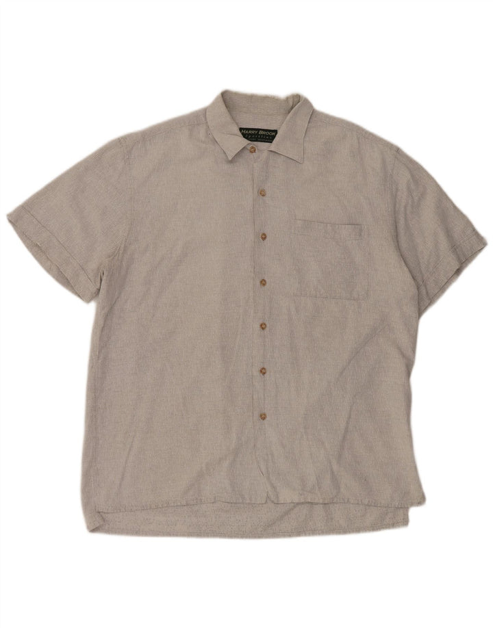 vintage Chemise à manches courtes pour hommes Grand coton gris