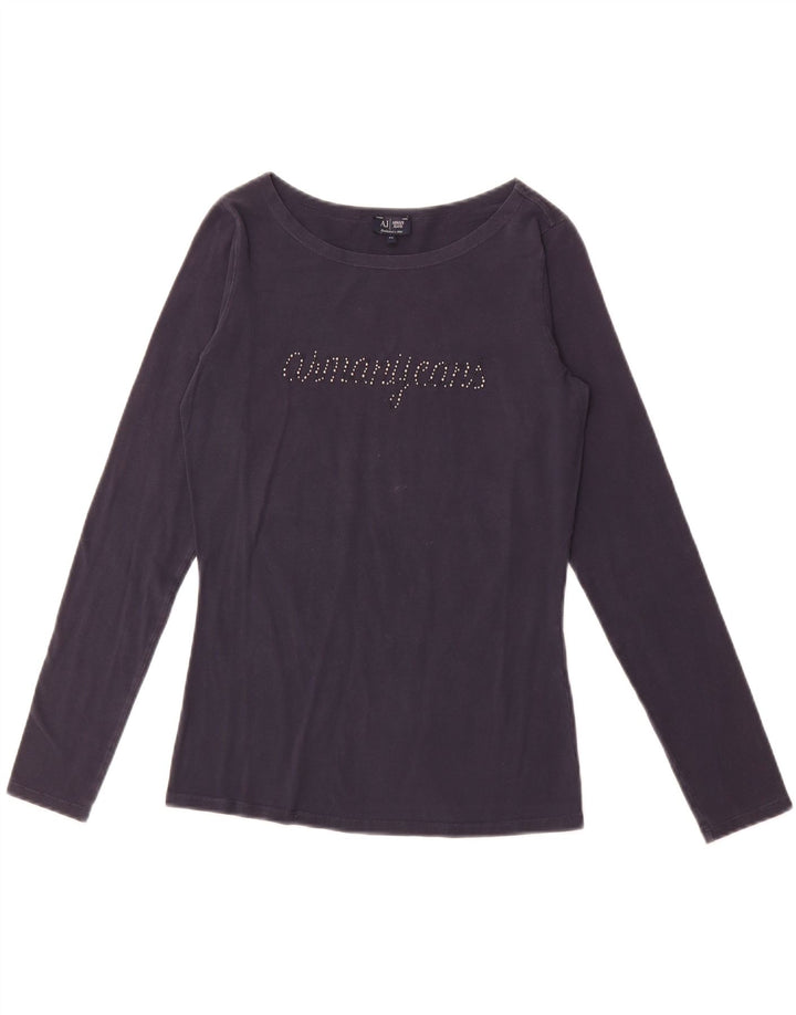 ARMANI JEANS Womens Graphic Top Long Sleeve IT 42 Medium Navy Blue Vintage Armani Jeans and Second-Hand Armani Jeans from Messina Hembry 
