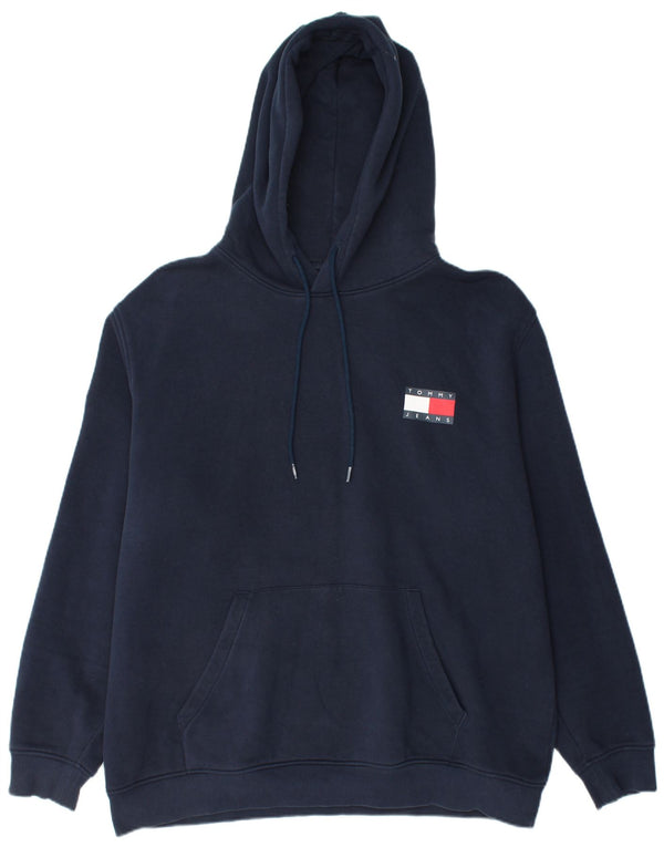 TOMMY HILFIGER Pull à capuche pour homme 2XL Bleu marine Coton