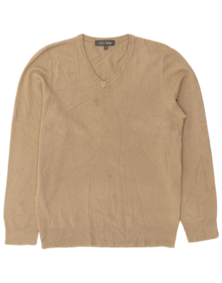 Marks & Spencer Pull col V pour homme Petit Acrylique Beige