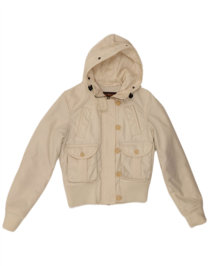 Woolrich Veste bomber à capuche pour femme UK 10 Small Off White Nylon