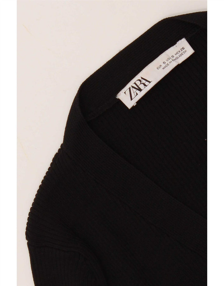 Zara Womens Crop Cardigan Pull UK 8 Petit Noir