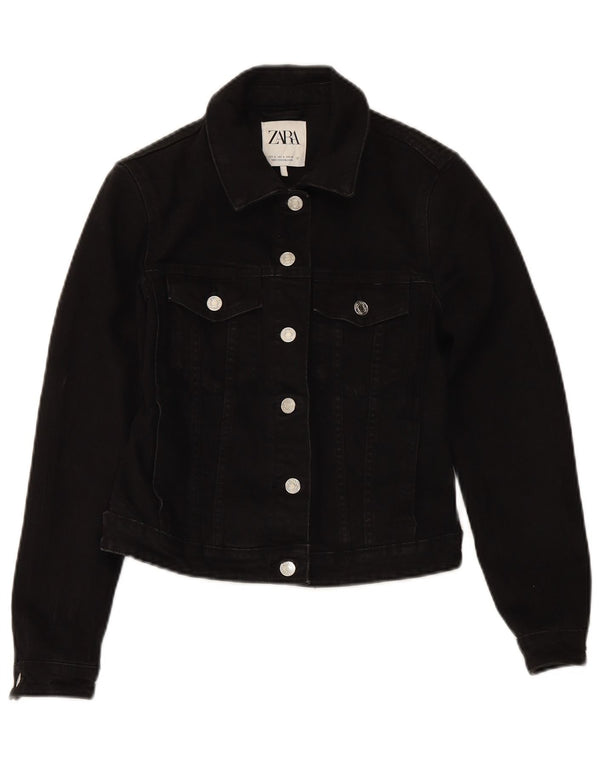 ZARA Veste en jean courte pour femme UK 10 Petit coton noir