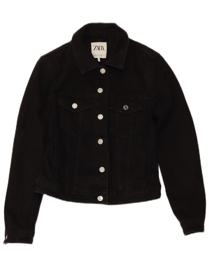 ZARA Veste en jean courte pour femme UK 10 Petit coton noir