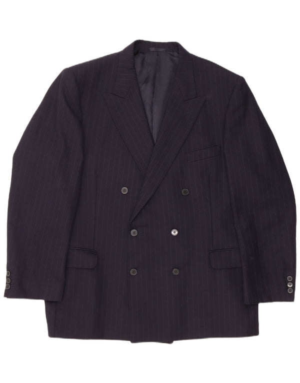 JAEGER Veste Blazer Croisée Homme EU 58 4XL Bleu Marine Rayé