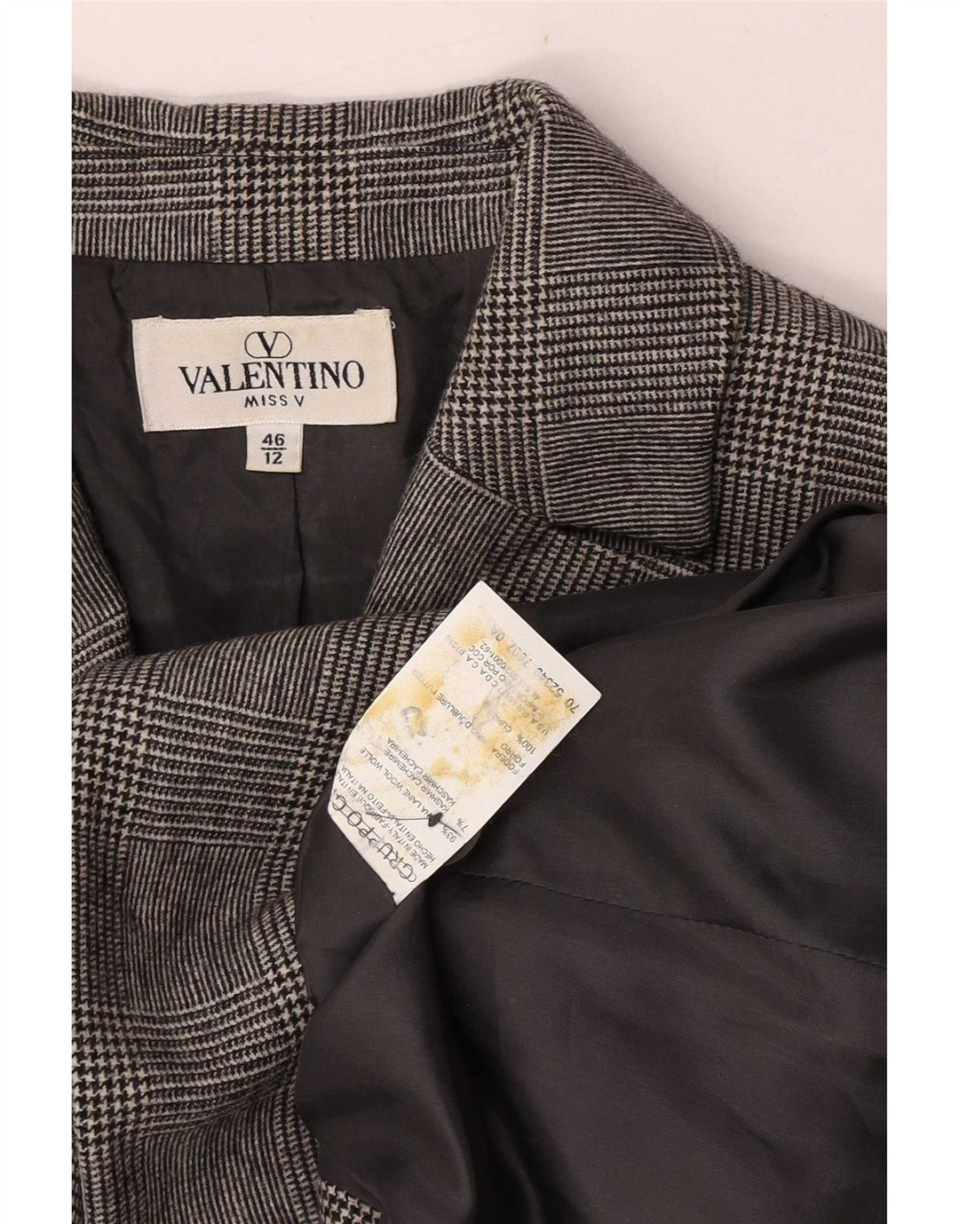 Valentino Veste Blazer 3 Boutons Femme UK 12 Pied-de-Poule Gris Moyen