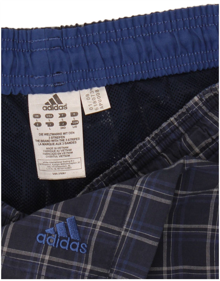 Adidas Short de bain pour homme en polyester à carreaux bleus
