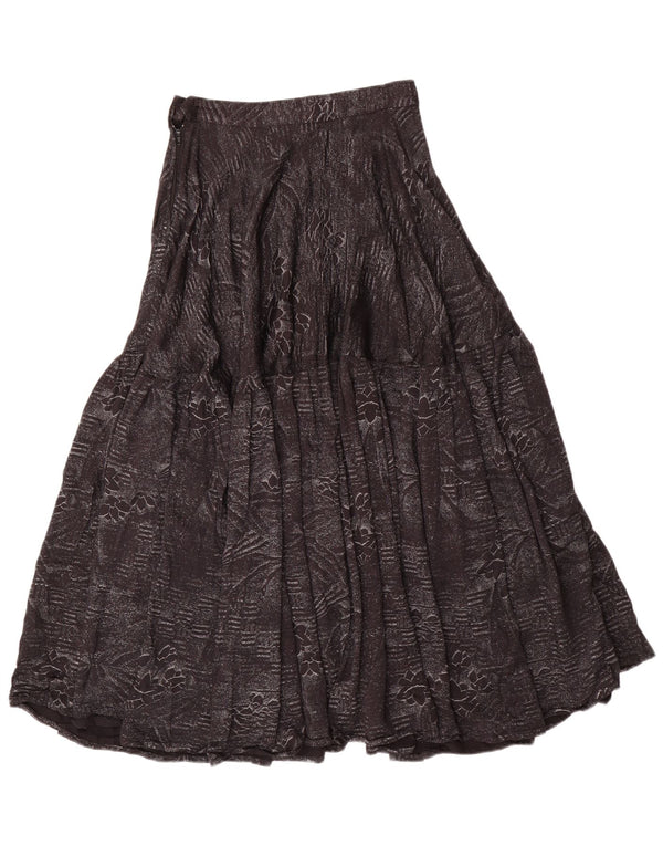 vintage Femmes Taille Haute Jupe Évasée Moyen W24 Noir Coton Floral