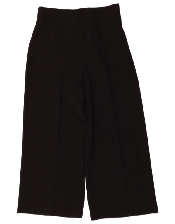Zara Pantalon court taille haute pour femme, jambe large, Large W30 L26 Noir