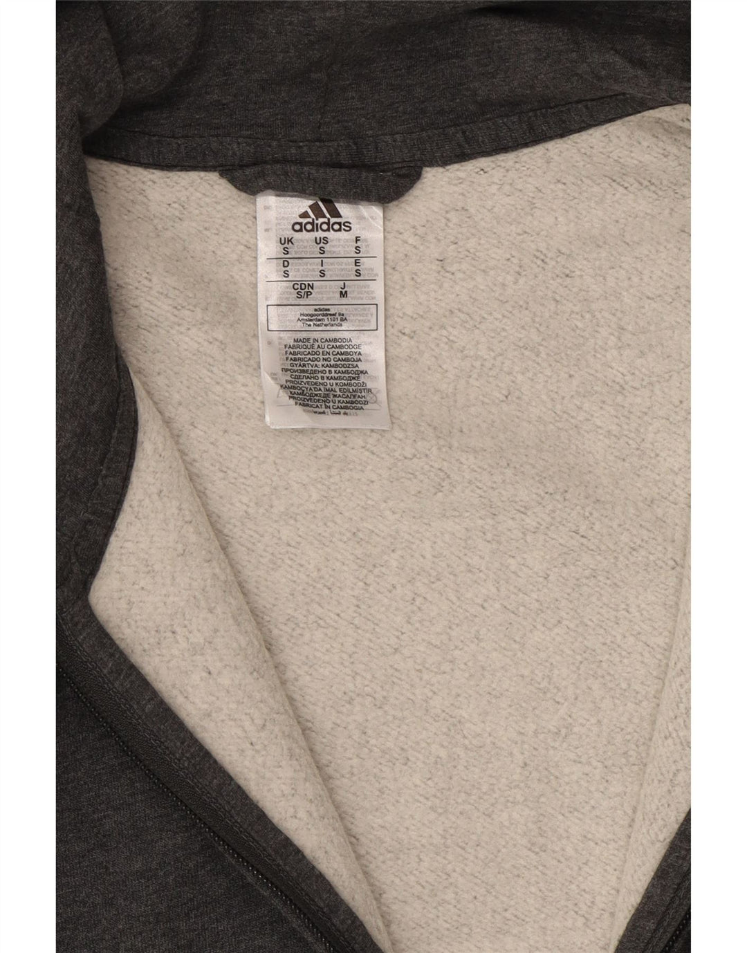 Sweat à capuche zippé pour hommes Adidas, taille S, coton gris