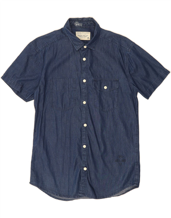 JACK & JONES Mens Short Sleeve Denim Shirt Medium Blue Cotton Vintage Jack & Jones and Second-Hand Jack & Jones from Messina Hembry 