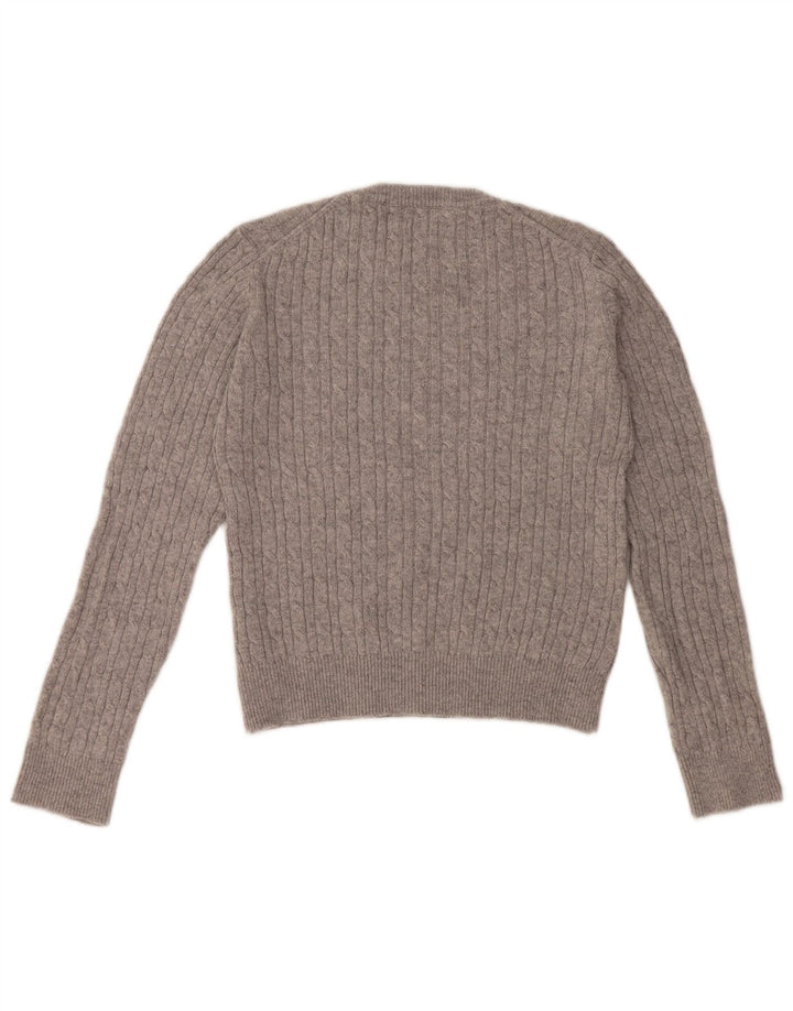 JACK WILLS Pull court à col rond pour femme UK 12 laine gris moyen