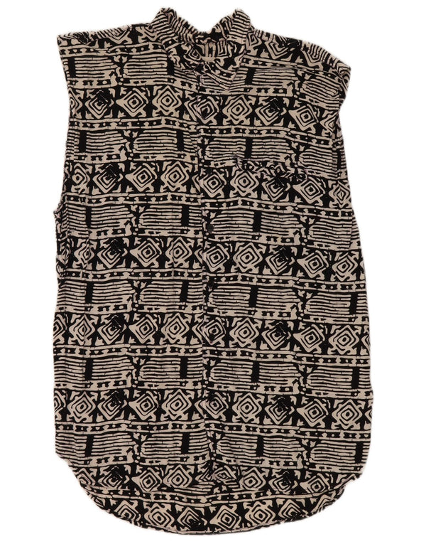 vintage Femme Chemise Sans Manches Blouse UK 18 XL Noir Géométrique Viscose