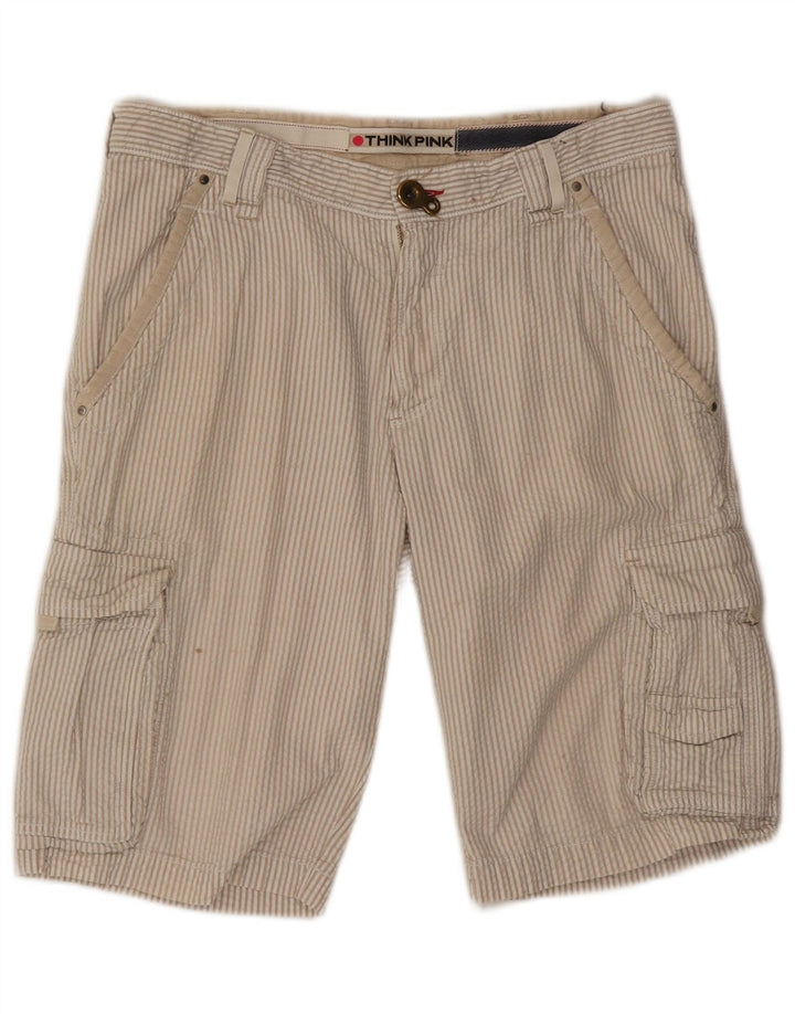 Think Pink Short Cargo Homme W32 Grand Coton Rayé Beige