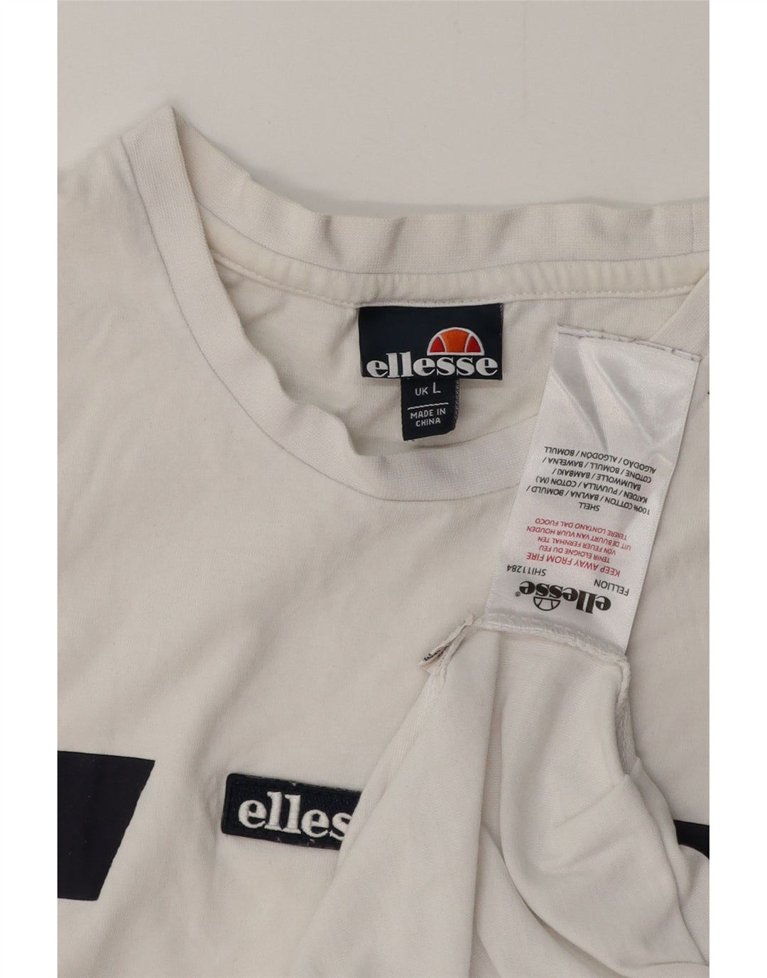 ELLESSE T-Shirt Homme Haut Large Blanc Colourblock Coton