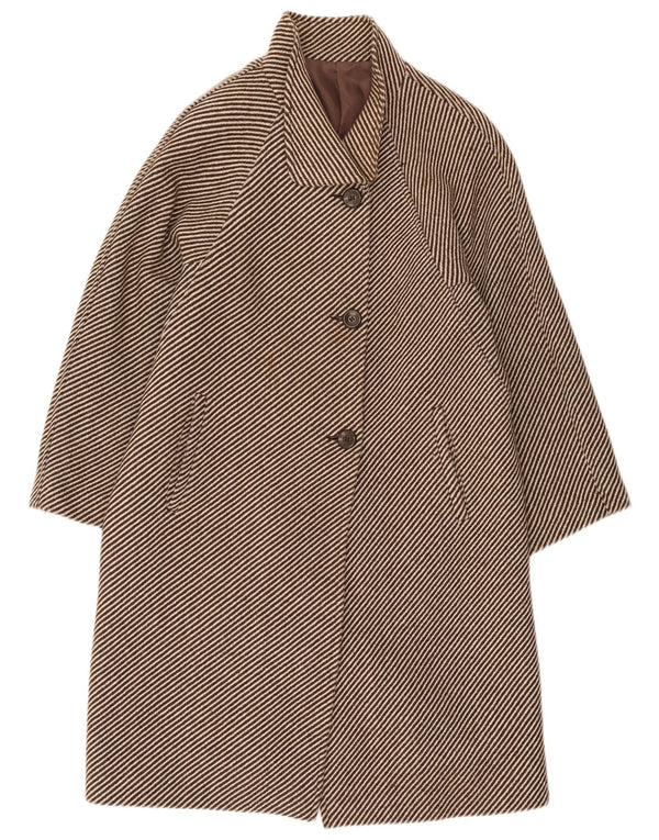 vintage Womens Overcoat UK 14 Medium Brown Pinstripe