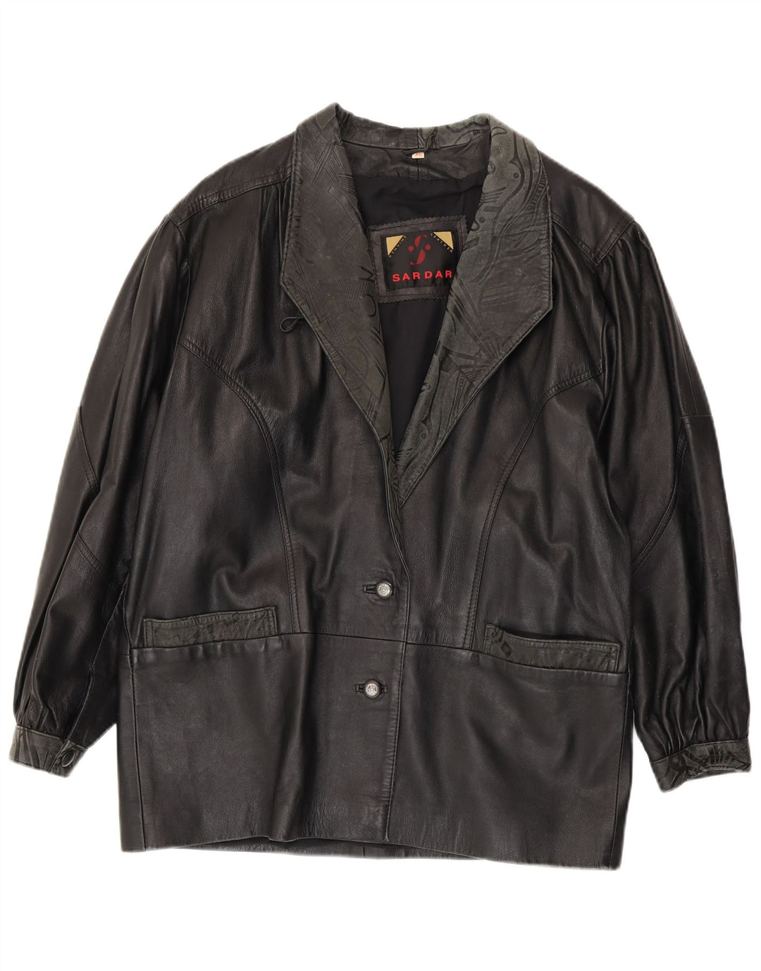 SARDAR Veste en cuir pour femme UK 18 XL Cuir noir